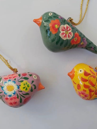 Bird Shaped Hand Painted Assorted Holiday Ornaments