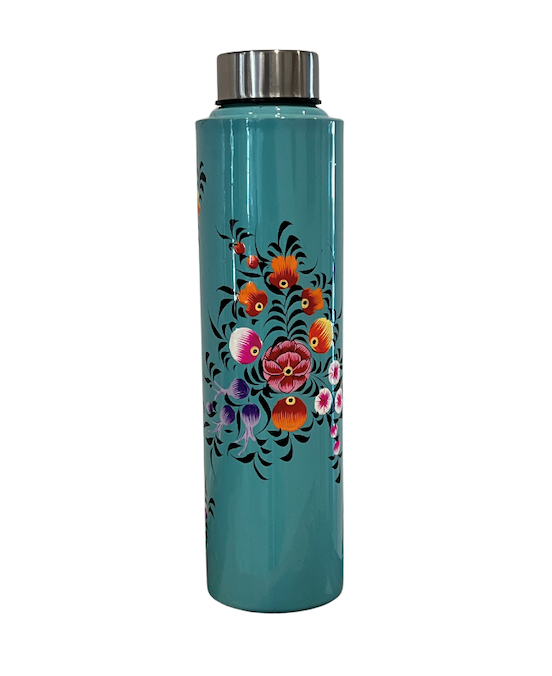 Teal Hand Painted Water Bottle/Flask